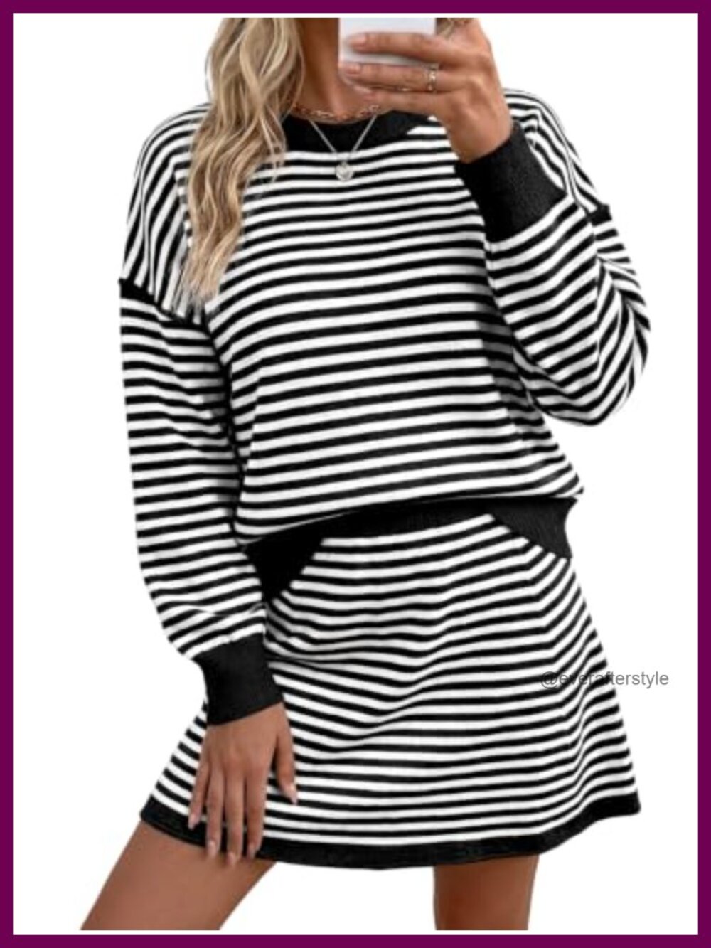 Women 2 Piece Striped Knit Sweater Skirt Set Fall Outfit Matching Lounge Set